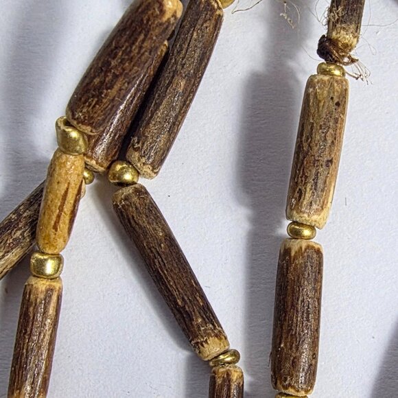 J Jill Tri Strand Wooden Bead and Brass Bohemian Statement Necklace - Picture 5 of 10